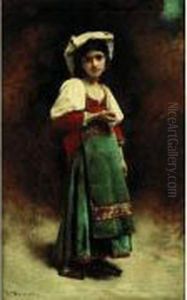 Portrait D'une Jeune Italienne by Bonnat Leon