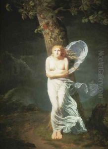 Young Woman out in the Country Finds Herself Caught in a Storm by Fereol de Bonnemaison