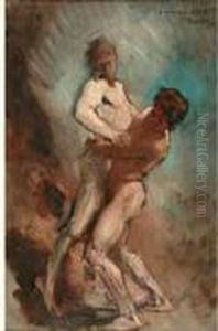 Etude Pour Jacob Se Battant Avec L'ange, Tableau Du Salon De 1876 by Bonnat Leon