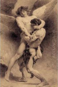 Study For "la Lutte De Jacob" by Bonnat Leon