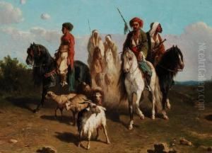 Arabische Reiter In Orientalischer Landschaft by Henri-Arthur Bonnefoy