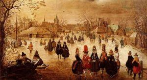 Winter Landscape With Skaters On A Frozen River by Adam van Breen