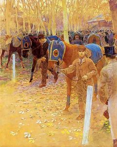 The Saddling Paddock by Adolphe Gustave Binet