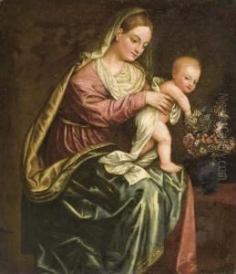 Madonna Con Bambino Con Fiori (madonna And Child With Flowers). by Alessandro Bonvicino (Moretto da Brescia)