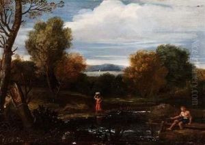 Paesaggio Con Pescatore E Lavandaia by Pietro Paolo Bonzi