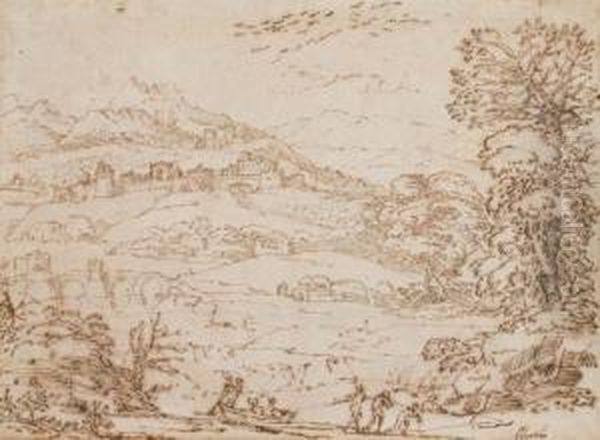 Une Barque Tiree Par Trois Hommes Aux Abords D'un Village Sur Une Colline - view 1