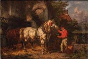 Tending The Horses by Willem Jacobus Boogaard
