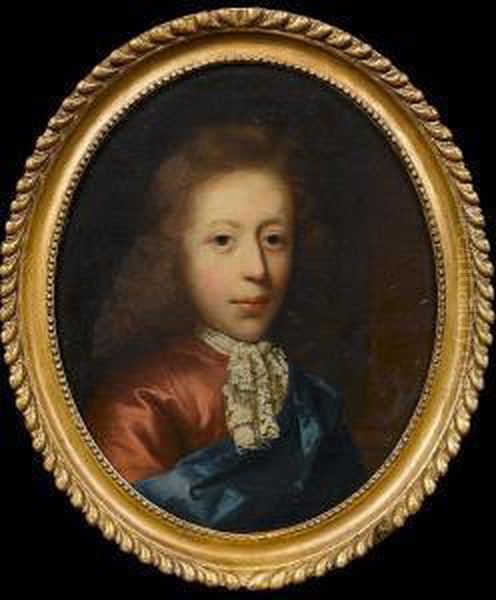Portrait Of A Young Man,
Bust-length, In Red Costume With A Blue Silk Wrap And A White Lace Jabot - view 1