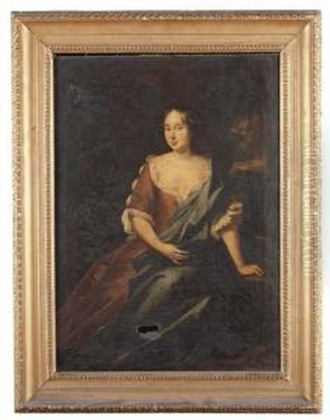 Portrait Of A Lady, Three-quarter-length, In A Red Dress And A Blue Mantle - view 1