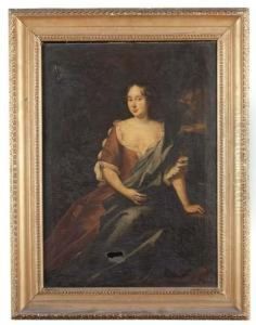 Portrait Of A Lady, Three-quarter-length, In A Red Dress And A Blue Mantle by Arnold Boonen