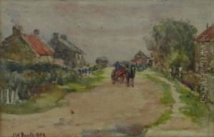 Village Street With Horse And Cart by James William Booth