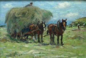 Leading Hay At Cowbar Nr Staithes With Penny Nab In The Distance by James William Booth