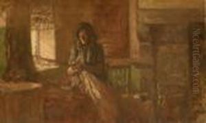 Mending Nets - Runswick Bay by James William Booth