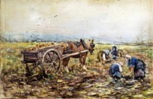 Gathering The Harvest, With Cart Horse by James William Booth