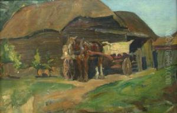 Horse And Cart With Farm - view 1