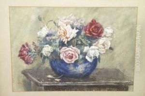 R.cam.a., R.c.a. Still Life Of Roses In A Blue Bowl Signed by James William Booth