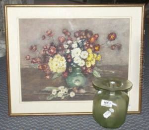 R.cam.a., R.c.a. Still Life Of
Flowers In A Green Glass Vase Signed, Pencil And Watercolour, 32cm By
41.5cm *the Work Is Sold Together With The Original Green Glass Vase In
Which The Flowers Are Depicted by James William Booth