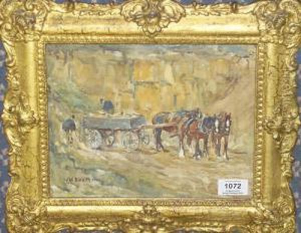 R.cam.a., R.c.a. "quarrying", 
Figures With Horses And A Cart Quarrying Stone Signed And Dated "1912", 
Also Inscribed On A Later Label Verso - view 1