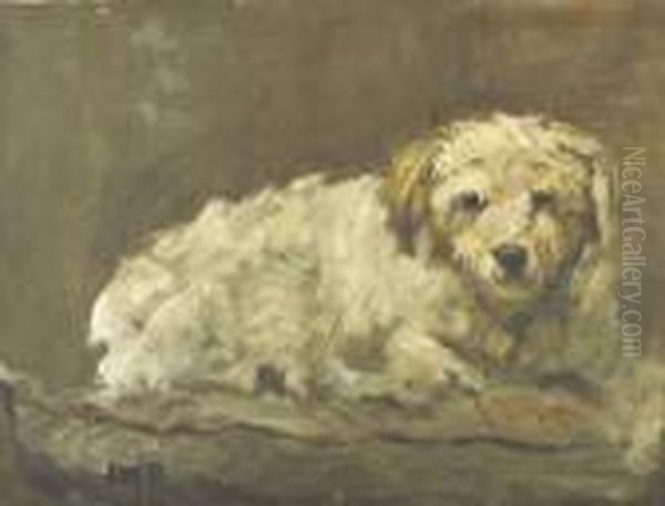 R.cam.a., R.c.a. Study Of A
Terrier Laying On A Blanket Signed With The Artist's Initials - view 1