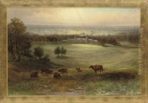 Cattle On A Hillside, A Country House In The Distance by Samuel Lawson Booth