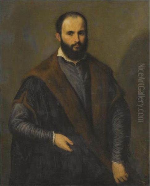 Portrait Of A Bearded Man, 
Three-quarter Length, Wearing A Blackfur-lined Coat, Holding A Cap In 
His Right Hand - view 1