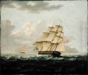 A British Frigate in Pursuit of a French Frigate by Thomas Buttersworth