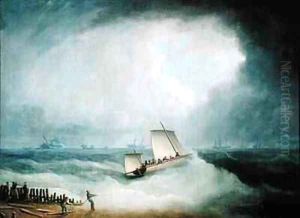 A Deal Lugger Going off to a Storm bound Ship in the Downs, South Foreland by Thomas Buttersworth