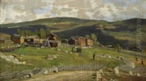Gardsbruk Med Folkeliv, Gol 1877 by Fredrik Borgen