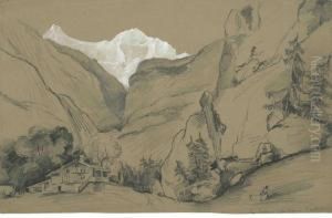 The Jungfrau, Switzerland, And Eight Other Alpine Sketches by Auguste Borget