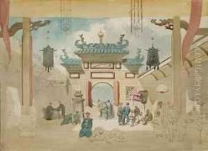 Personnages A L'interieur D'un Temple Chinois