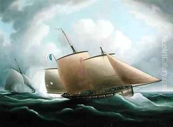 A French Lugger Pursued by an English Cutter - view 1