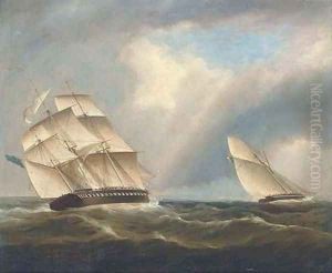 A frigate of the Royal Navy pursuing a French naval sloop
