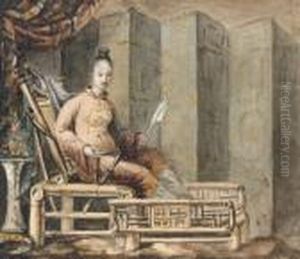 Jeune Chinoise Meditant Devant Un Paravent by Auguste Borget