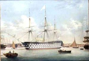 H.M.S. Britannia lying off Plymouth by Thomas Buttersworth