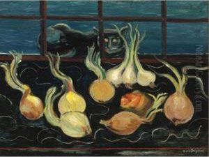 Still Life With Cat And Onions by Dmitrievich Grigor'Ev Boris