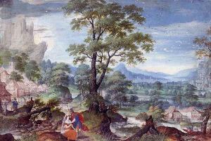 An Extensive Wooded Valley With Judah And Tamar In The Foreground