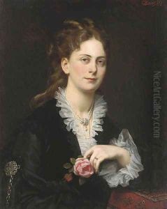 Portrait of Antonie Freifrau von Doblhoff, bust-length, holding a rose