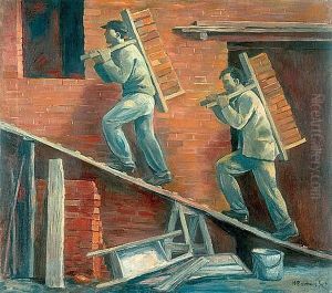 "praca. Budujemy Dom", Ok. 1950 by Waclaw Borowski