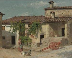Feeding The Chickens by Odoardo Borrani