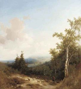 A shepherd on a mountain path, a valley beyond