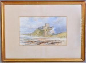 A Castle On A Hilltop In A Coastal Setting And A Coastal Town by William Henry Borrow