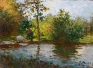 Paesaggio Con Laghetto E Personaggio by Emilio Borsa