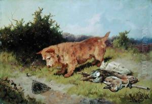 Terrier Watching a Rabbit Trap 1887 by Arthur Batt