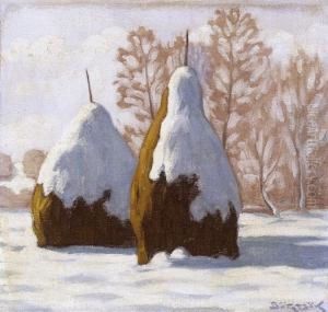 Two Haystacks In Nagybanya by Samu Bortsok