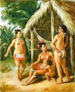 A Leeward Islands Carib Family outside a Hut by Agostino Brunias