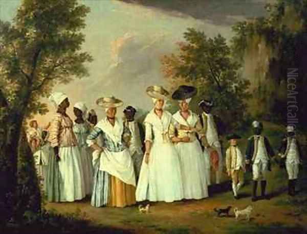 Three Ladies with two Children and eight Negro Servants - view 1