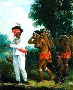 West Indian Man of Colour, Directing two Carib Women with a Child by Agostino Brunias