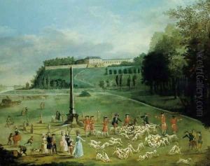 The Duc D'Orleans hunting party at the Chateau De Saint Cloud by Jacques Bertaux