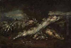Fish, Crayfish And A Gourd, A Landscape Beyond by Felice Boselli