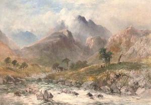 A river rushing through a romantic landscape by William James Bennett